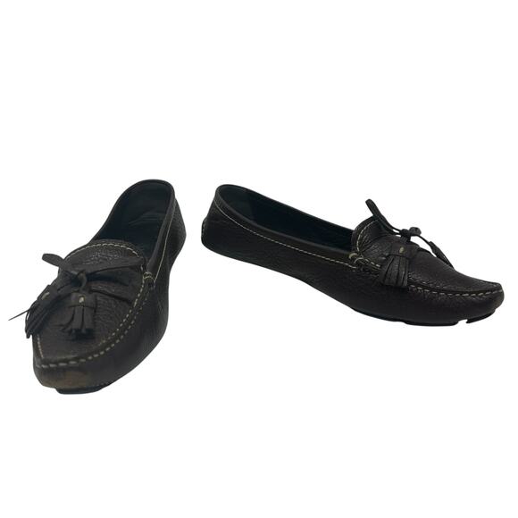 Prada Vintage Driving Shoe Loafer Flats Pebble Leather Tassel Brown Size 37 US 7 - Picture 4 of 15